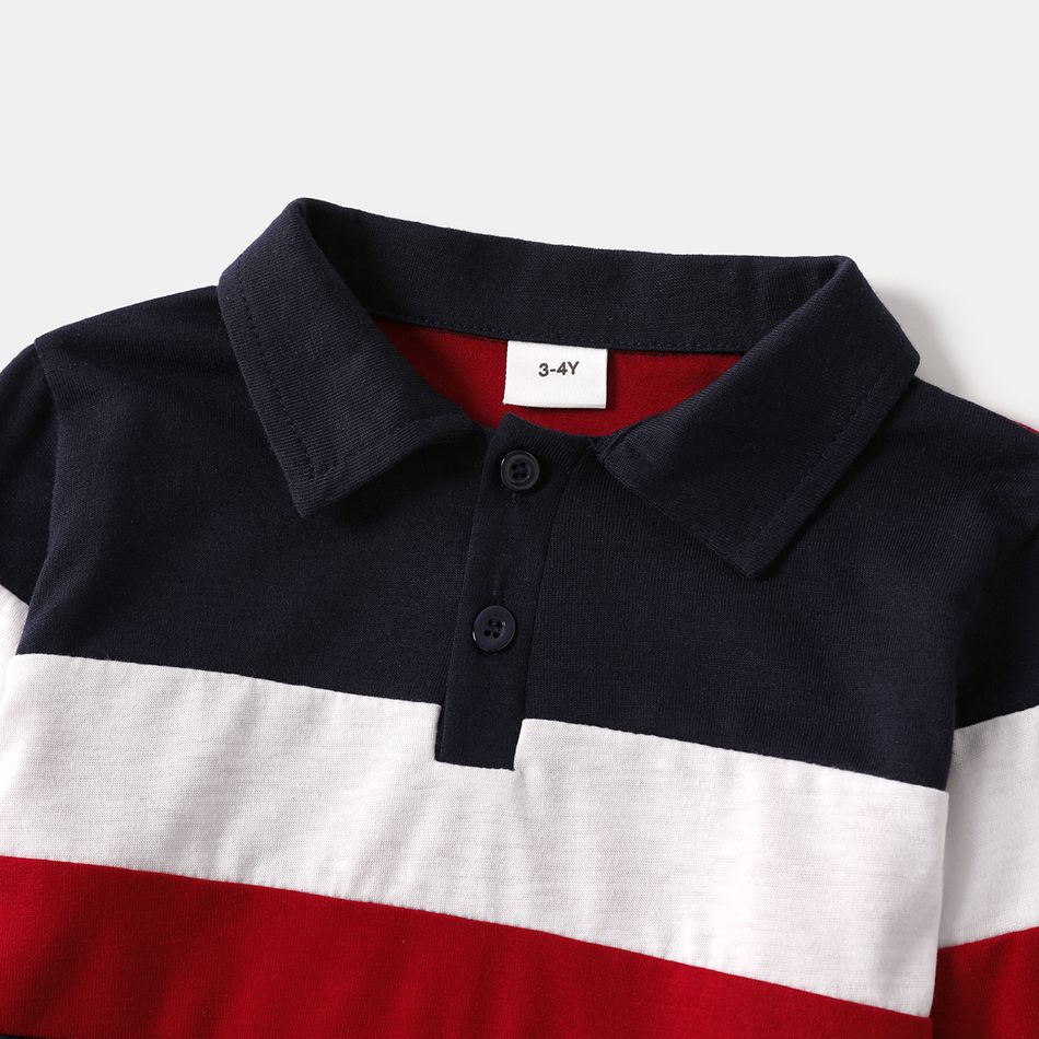 Colorblock Splicing Long-sleeve Polo Shirts for Dad and Me Dark blue/White/Red big image 7