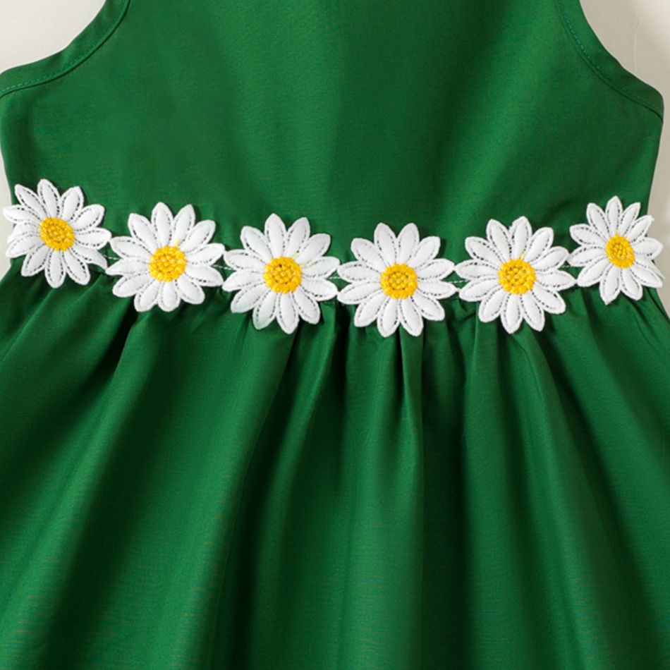 طفلة صغيرة ثلاثية الأبعاد تصميم الأزهار الظهر الخامس الرقبة بلون بلا أكمام فستان أخضر big image 5