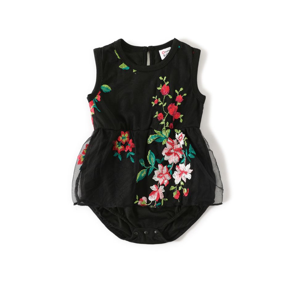 All Over Floral Embroidered Black Mesh Short-sleeve Bodycon Dress for Mom and Me Black big image 10