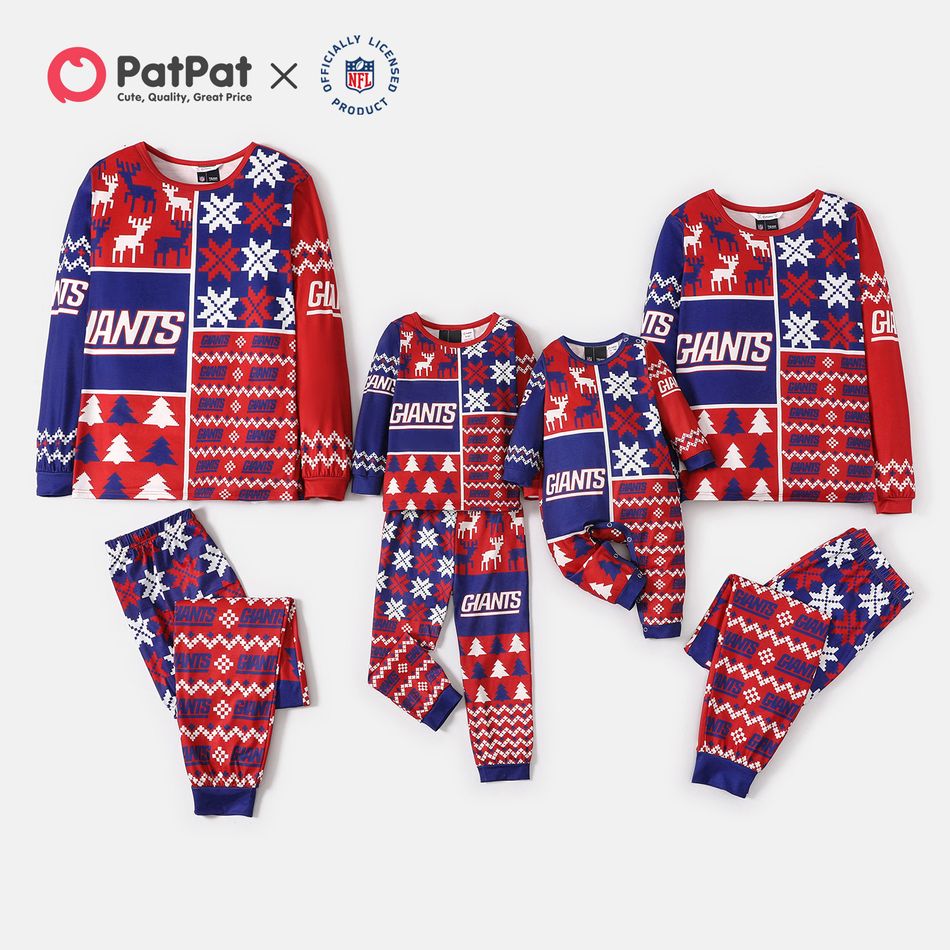 NFL Family Matching New York Giants Allover Top and Pants Pajamas Sets Red