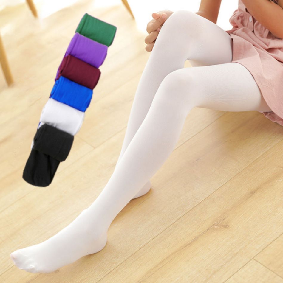 Kid Girl Solid Color Footie Dance Leggings White