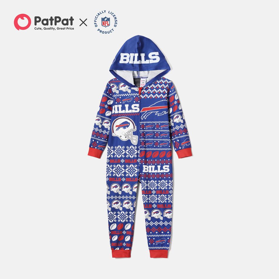 NFL Family Matching BILLS Blue Zip-up Hooded Pajamas Onesies Navy big image 5