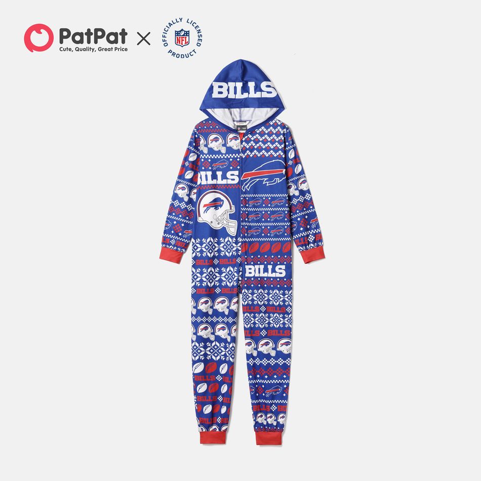 NFL Family Matching BILLS Blue Zip-up Hooded Pajamas Onesies Navy big image 4