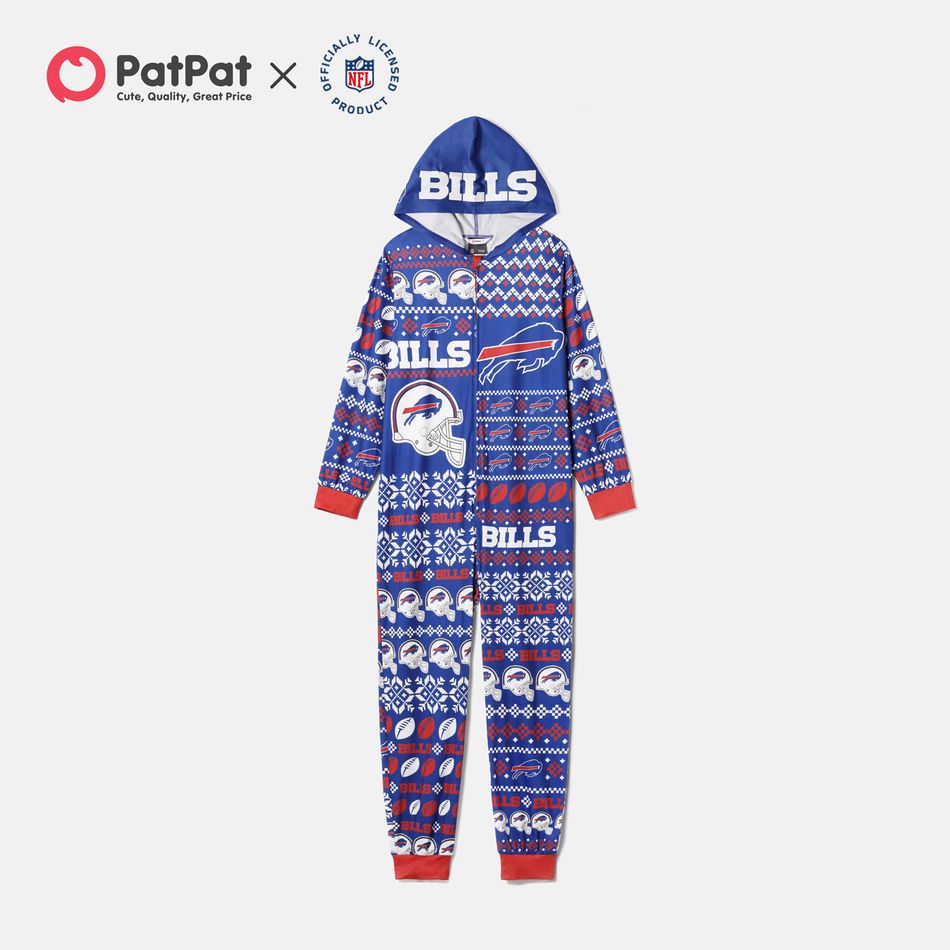 NFL Family Matching BILLS Blue Zip-up Hooded Pajamas Onesies Navy big image 3