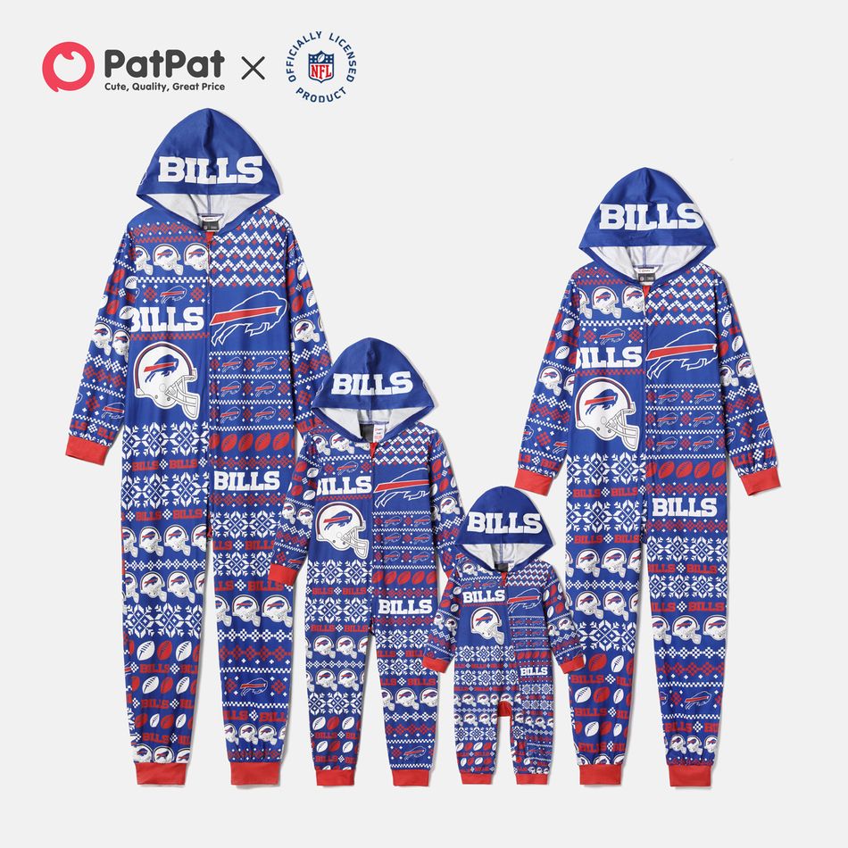NFL Family Matching BILLS Blue Zip-up Hooded Pajamas Onesies Navy