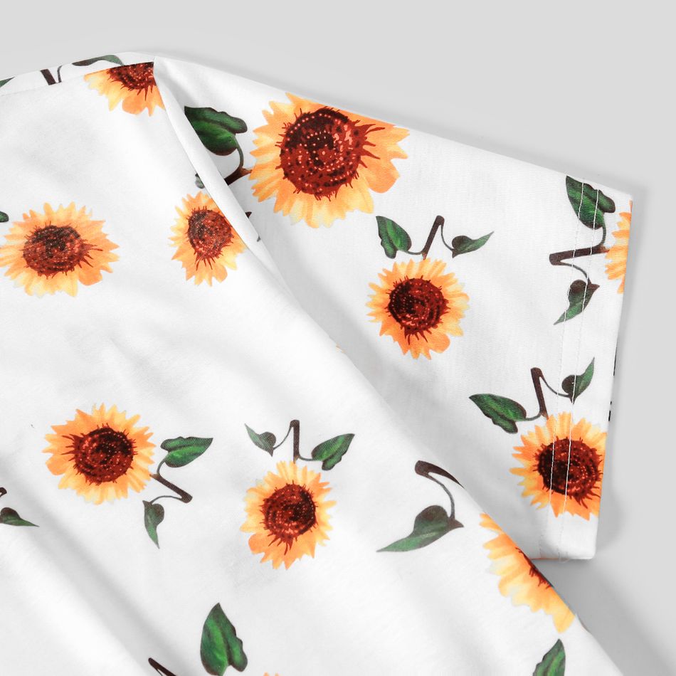 Family Matching All Over Sunflowers Floral Print Short-sleeve Dresses and Colorblock T-shirts Sets White big image 5