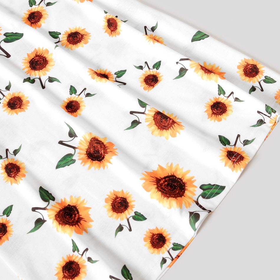 Family Matching All Over Sunflowers Floral Print Short-sleeve Dresses and Colorblock T-shirts Sets White big image 6