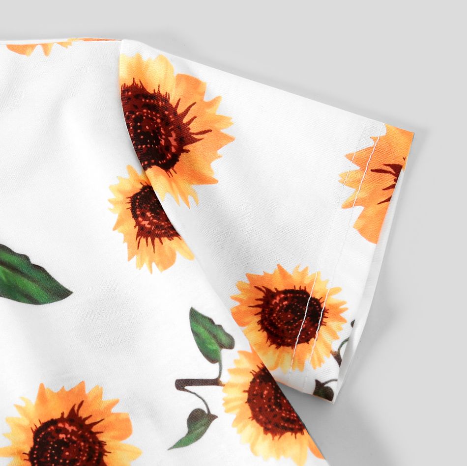 Family Matching All Over Sunflowers Floral Print Short-sleeve Dresses and Colorblock T-shirts Sets White big image 8