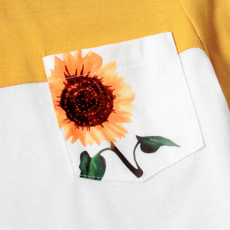 Family Matching All Over Sunflowers Floral Print Short-sleeve Dresses and Colorblock T-shirts Sets White big image 14