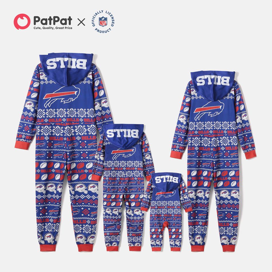 NFL Family Matching BILLS Blue Zip-up Hooded Pajamas Onesies Navy big image 2