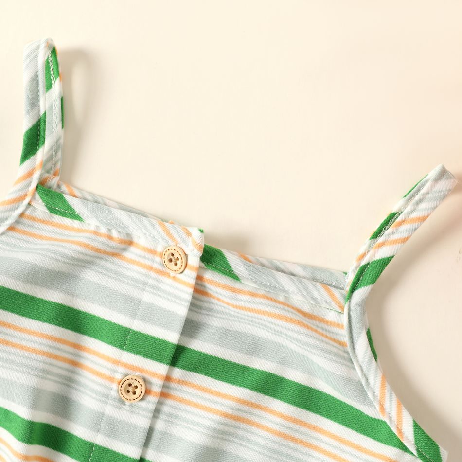 Toddler Girl Stripe Button Design Tie Knot Camisole Green big image 3