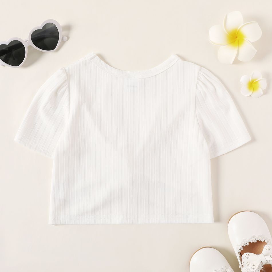 Toddler Girl Twist Front Ribbed Short-sleeve Solid Color Tee White big image 3