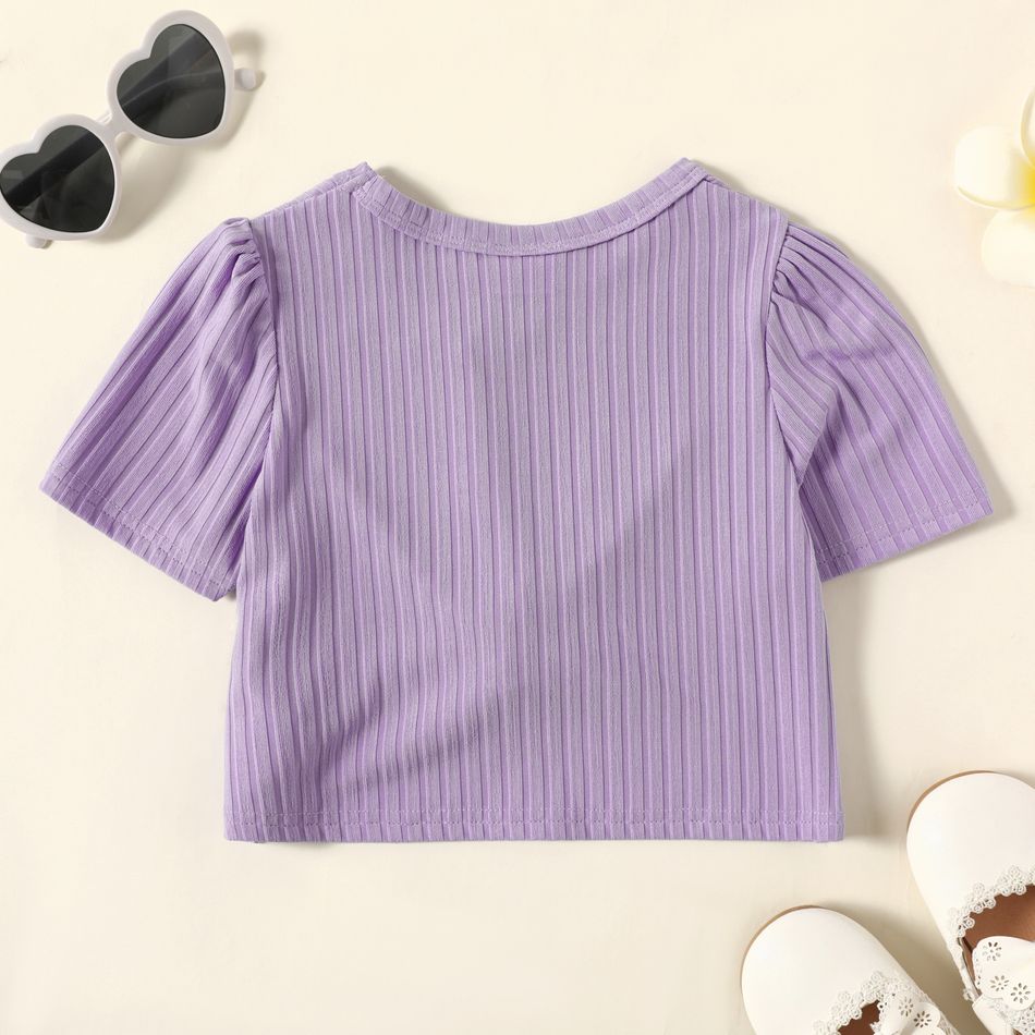 Toddler Girl Twist Front Ribbed Short-sleeve Solid Color Crop Tee Purple big image 2