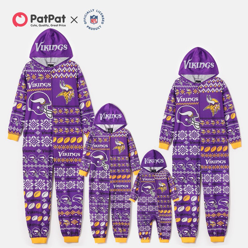 NFL Family Matching VIKINGS Zip-up Hooded Pajamas Onesies Violet