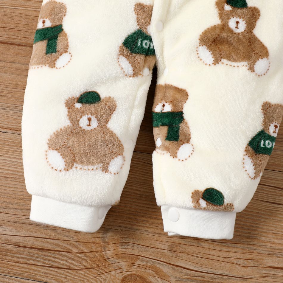 Teddy Bear Allover Fluffy Long-sleeve Brown Baby Jumpsuit Brown big image 5