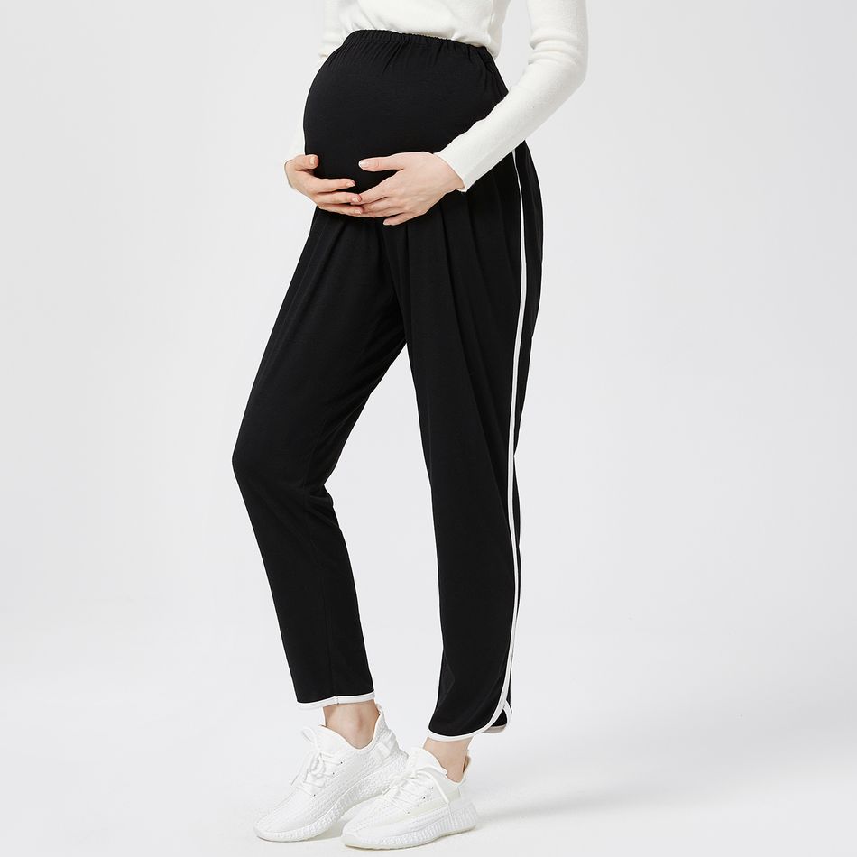Maternity Striped Side Contrast Trim Casual Pants Black