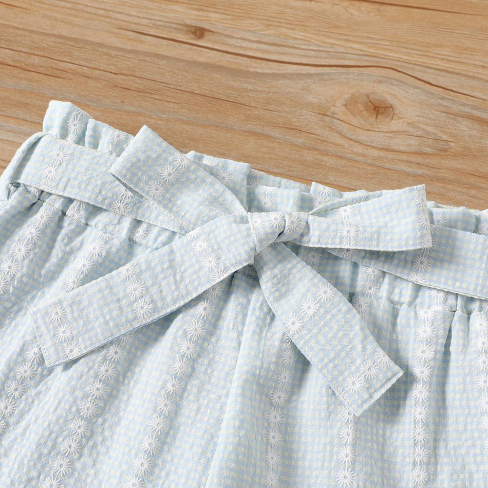 2-piece Kid Girl Floral Print Plaid Button Design Camisole and Belted Paperbag Shorts Set Light Blue big image 5