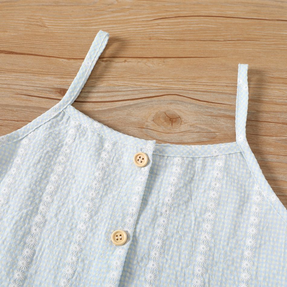 2-piece Kid Girl Floral Print Plaid Button Design Camisole and Belted Paperbag Shorts Set Light Blue big image 4