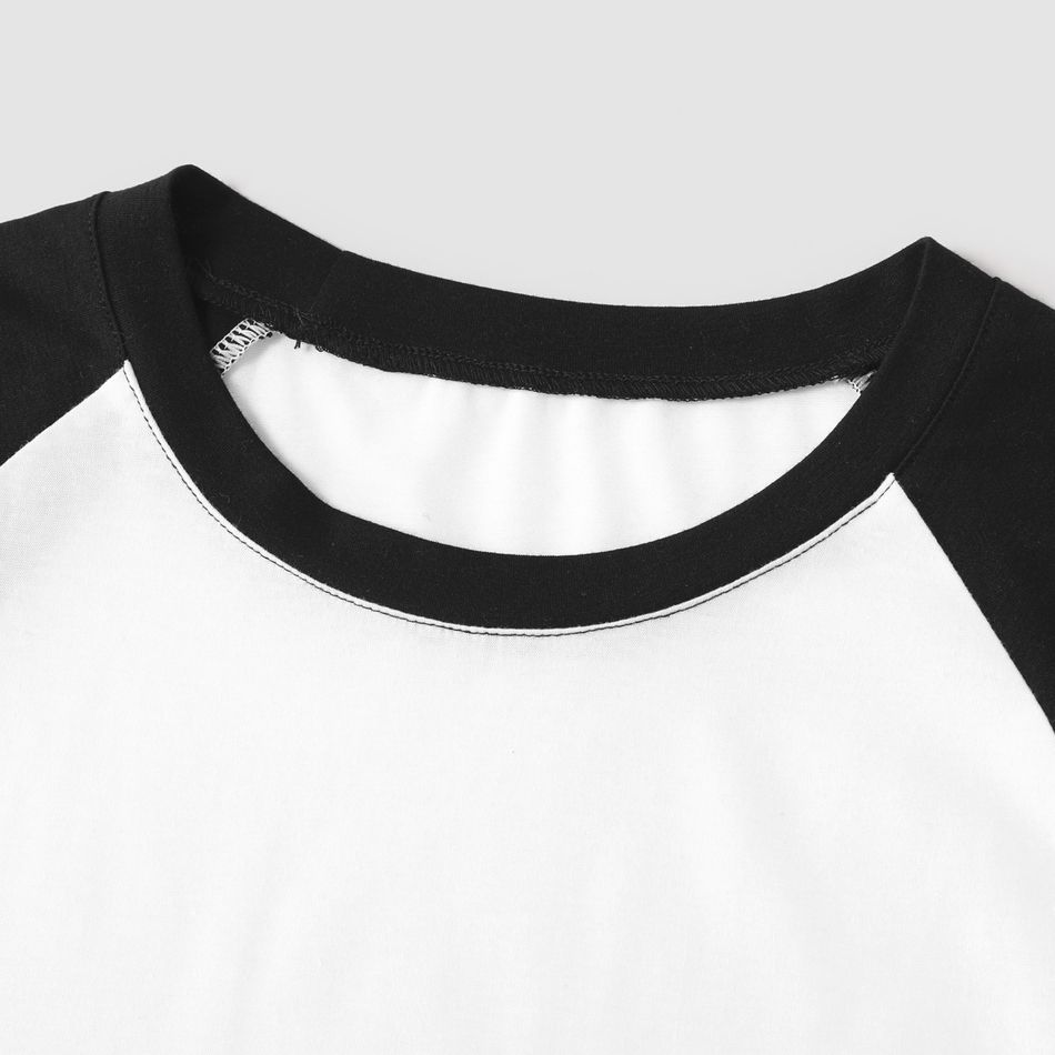 Family Matching Striped V Neck Short-sleeve Belted Dresses and Raglan-sleeve T-shirts Sets Black/White big image 14