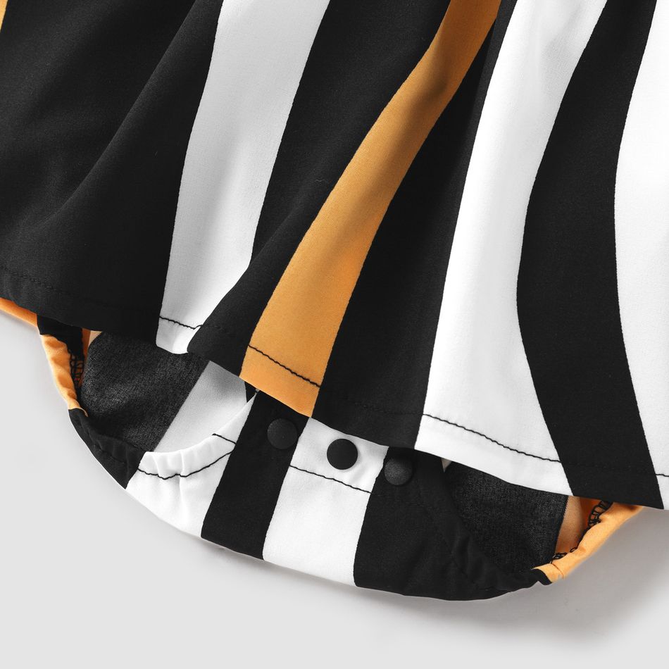 Family Matching Striped V Neck Short-sleeve Belted Dresses and Raglan-sleeve T-shirts Sets Black/White big image 11