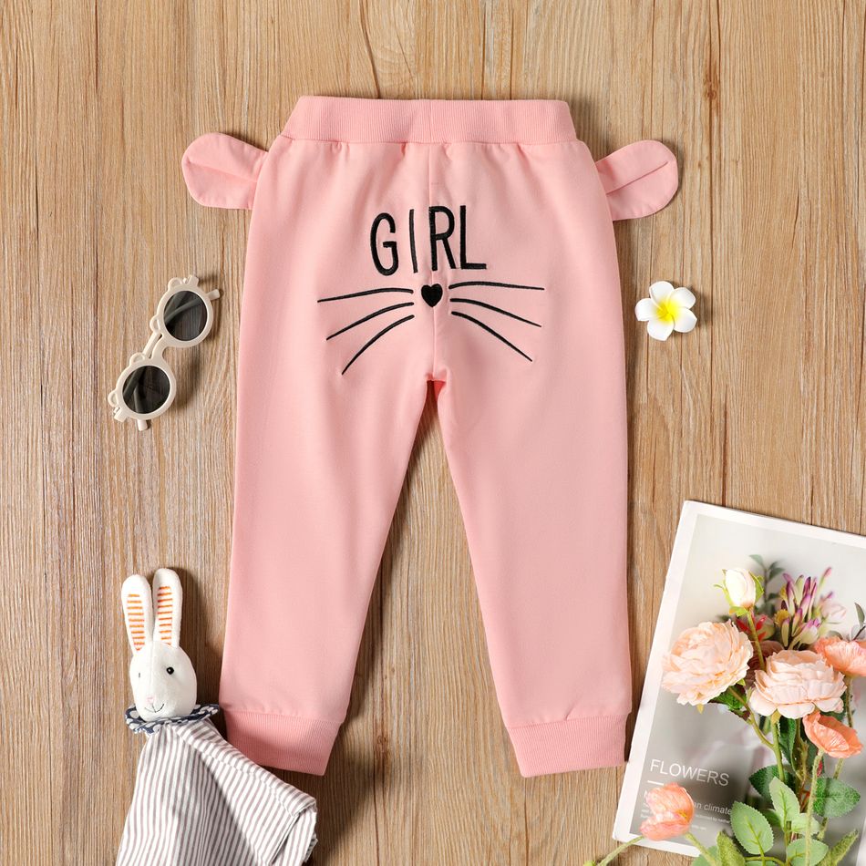 Toddler Girl Letter Cat Print Ear Design Pink Pants Pink