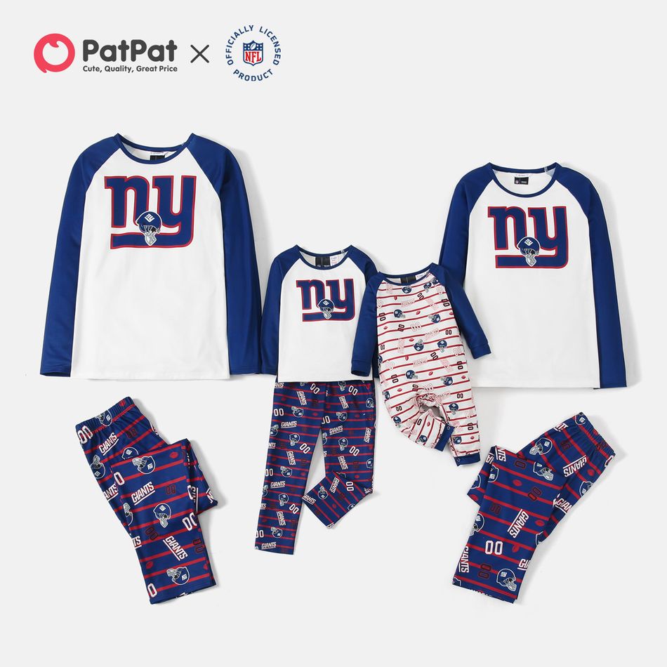 NFL Family Matching New York Giants Top and Allover Pants Pajamas Sets Dark blue/White/Red