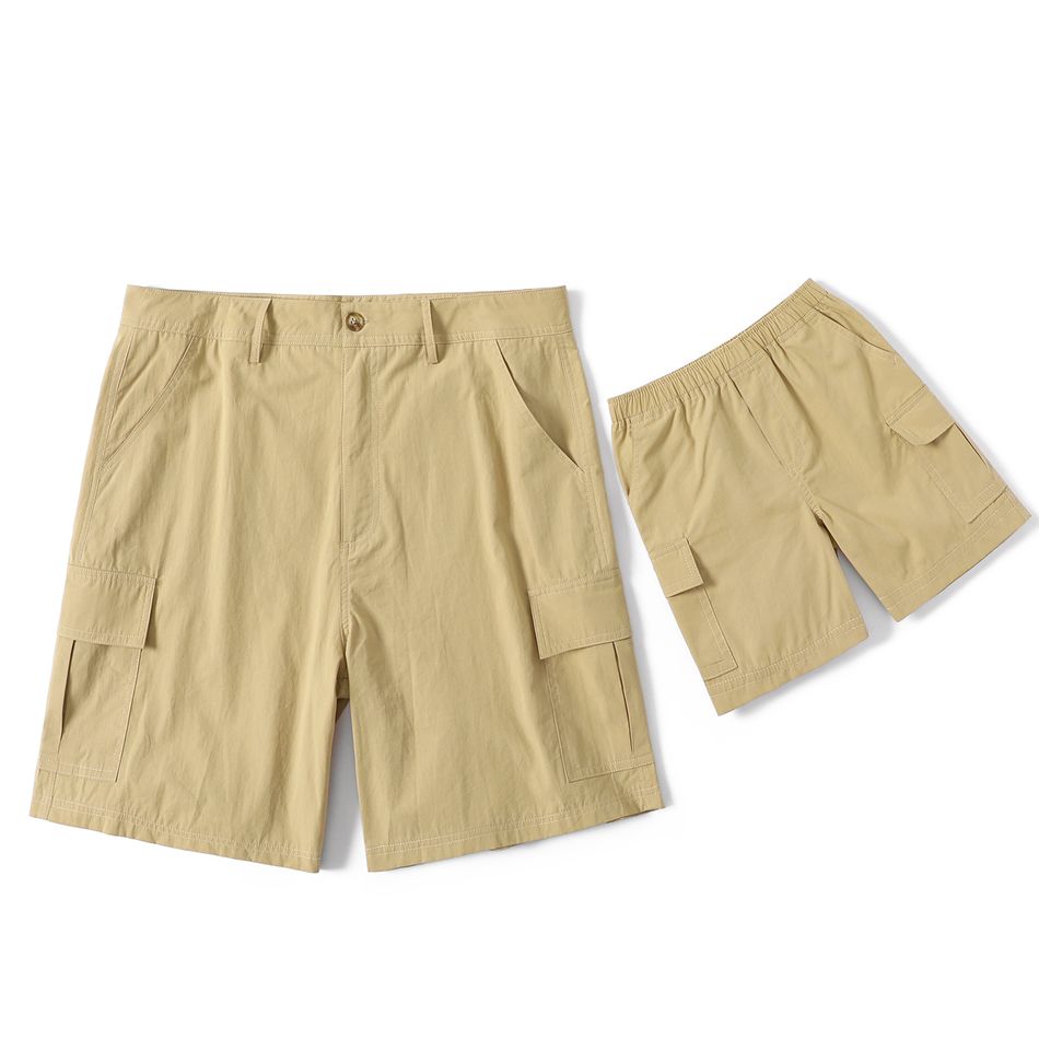 100% Cotton Solid Classic Cargo Shorts for Dad and Me Apricot Yellow