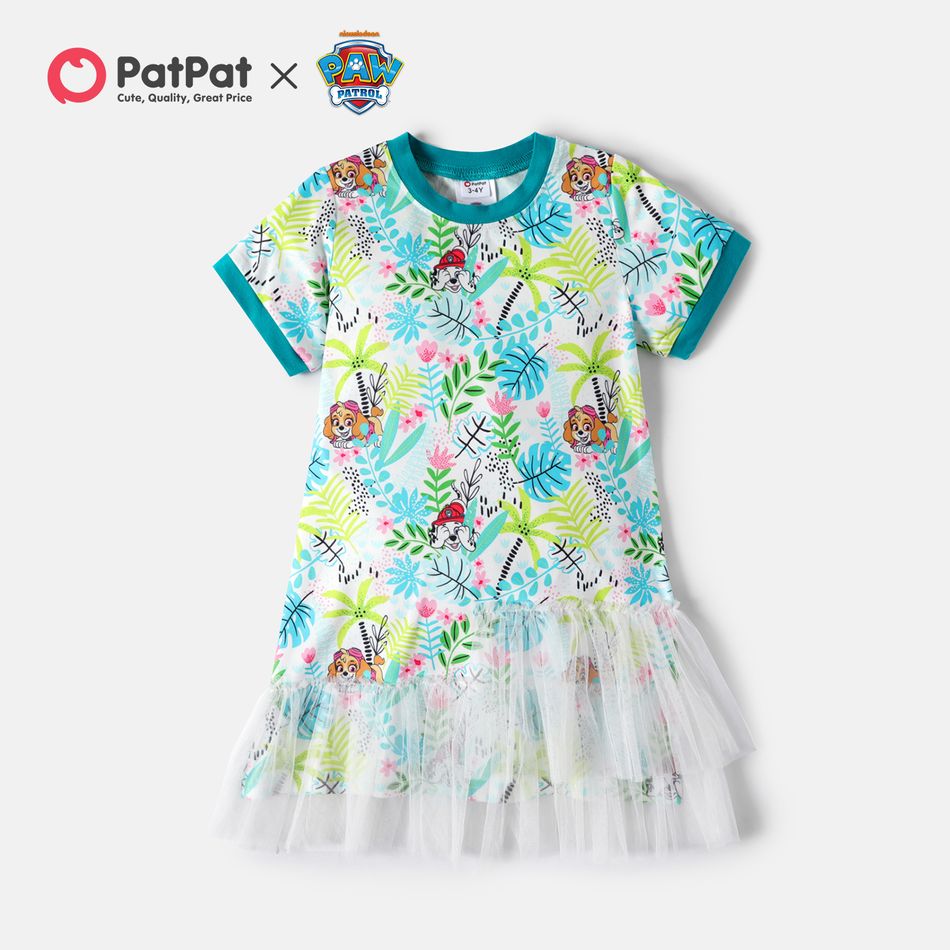 PAW Patrol Toddler Girl Boho Floral Mesh Dress Turquoise