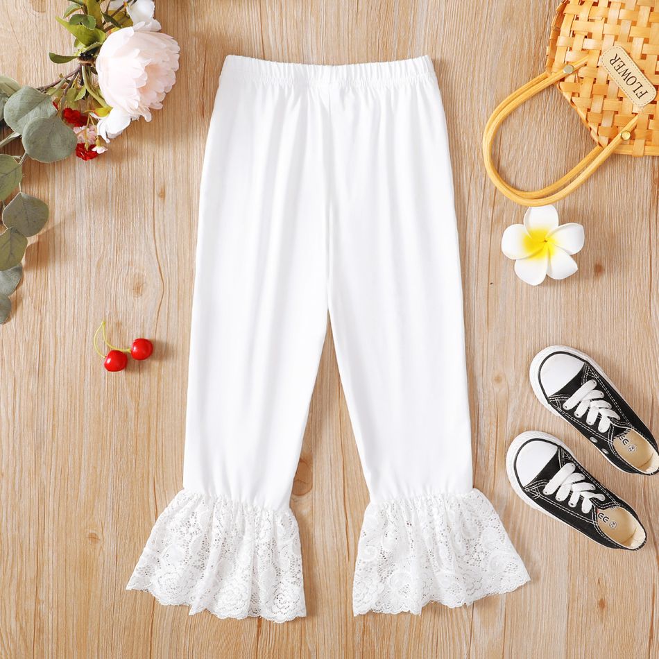 Kid Girl Flared Lace Design Solid Color Capri Pants White