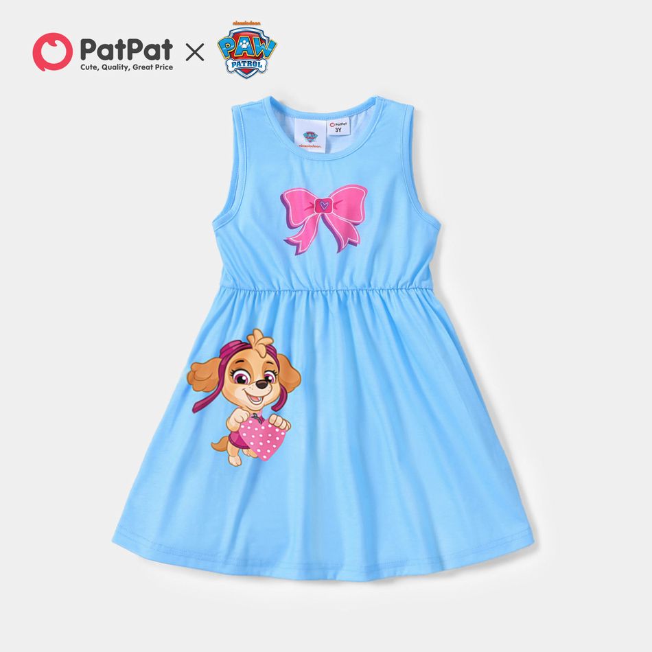 PAW Patrol Toddler Girl Mother's Day Bowknot and Heart Print Tank Dress Blue big image 1