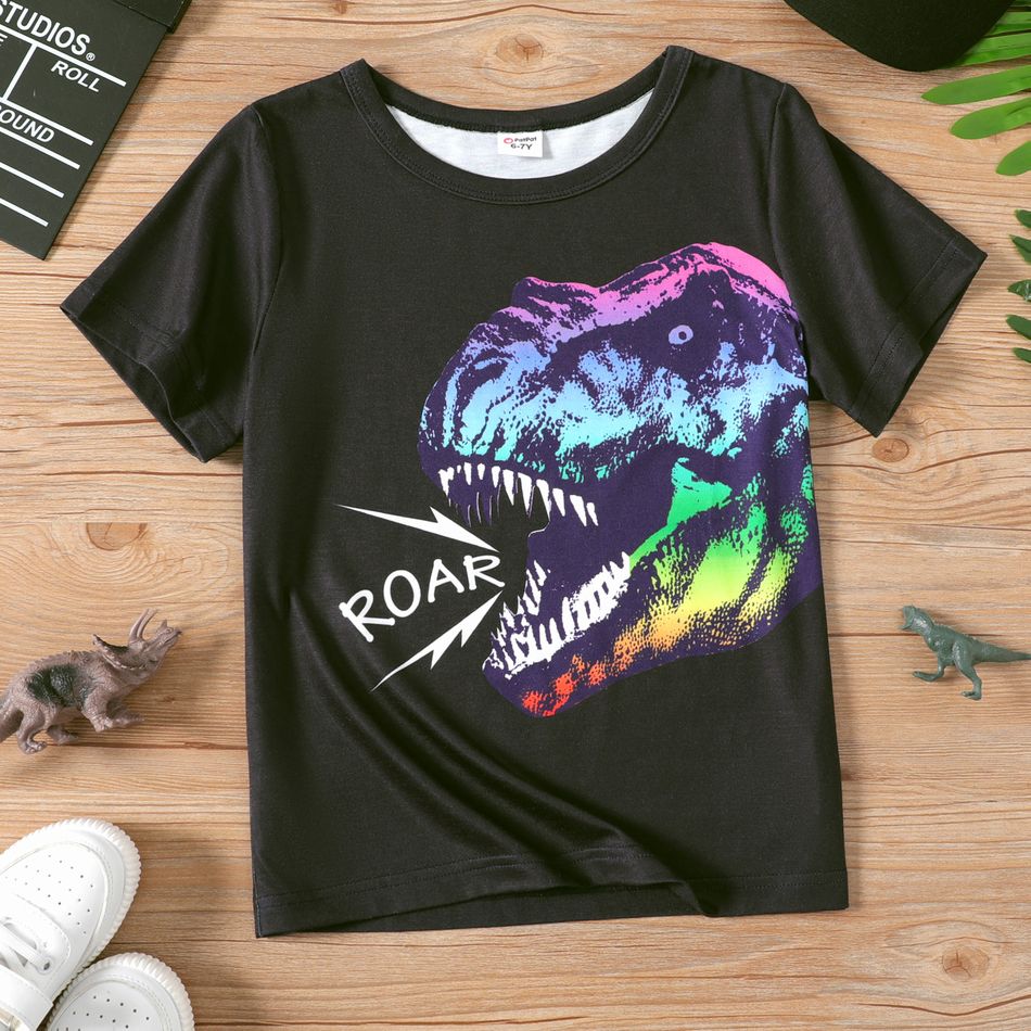 Kid Boy Casual Animal Dinosaur Letter Print Short-sleeve Tee Black