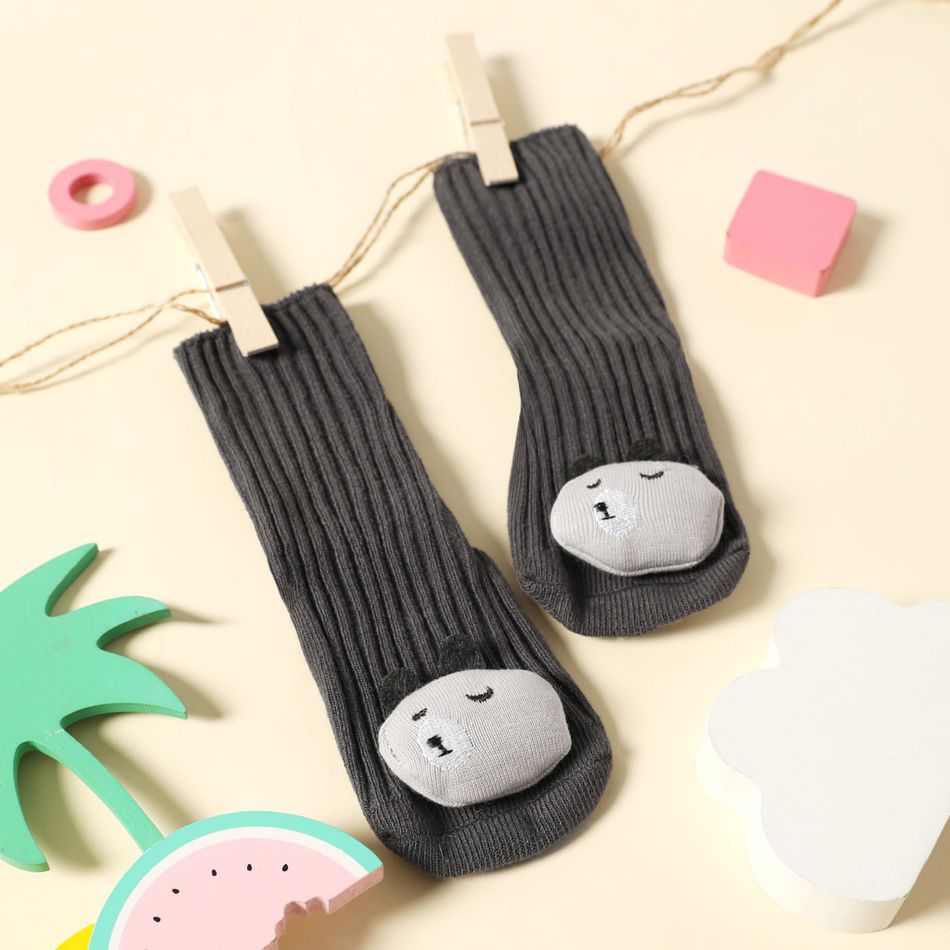 Baby / Toddler 100% Cotton Three-dimensional Cartoon Design Non-slip Ribbed Floor Socks Dark Grey