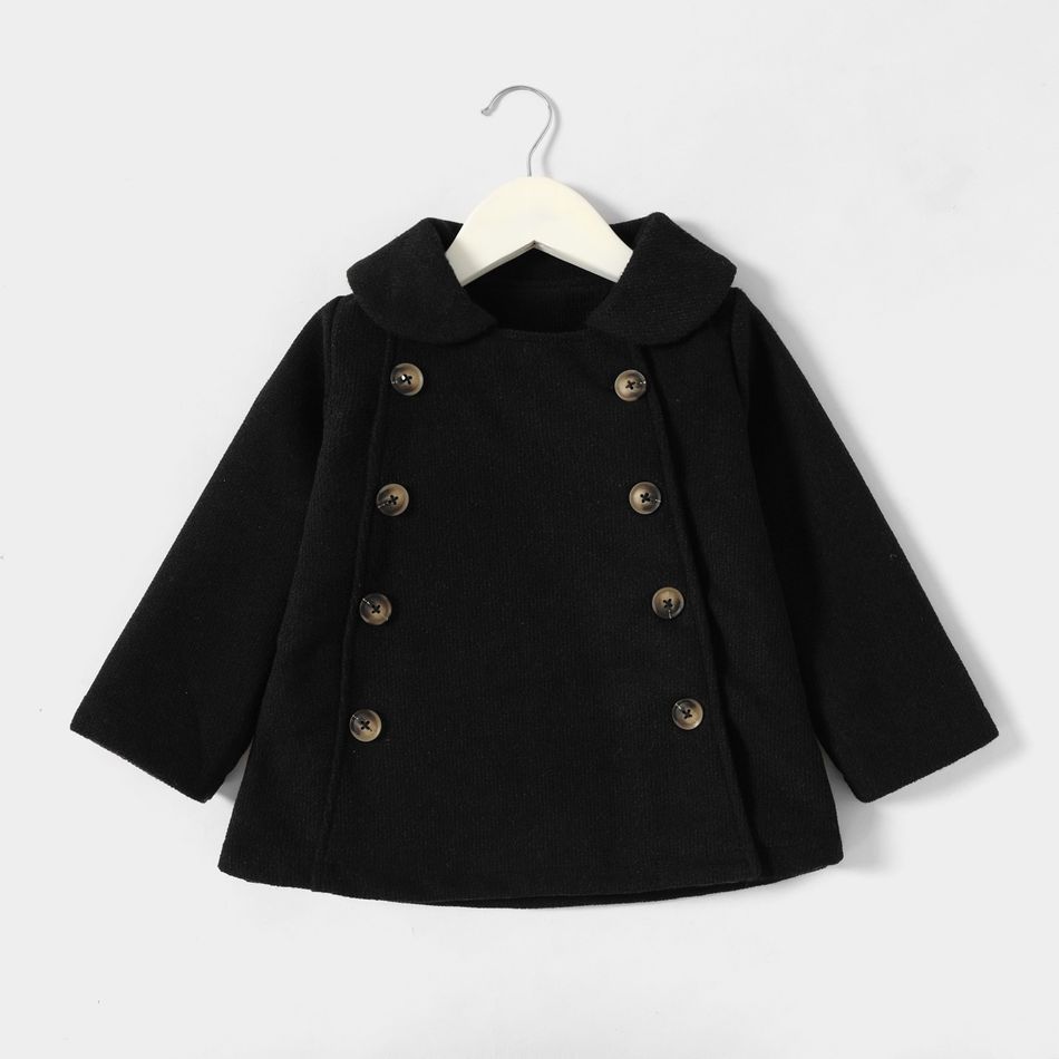 Toddler Girl Doll Collar Double Breasted Black Coat Black