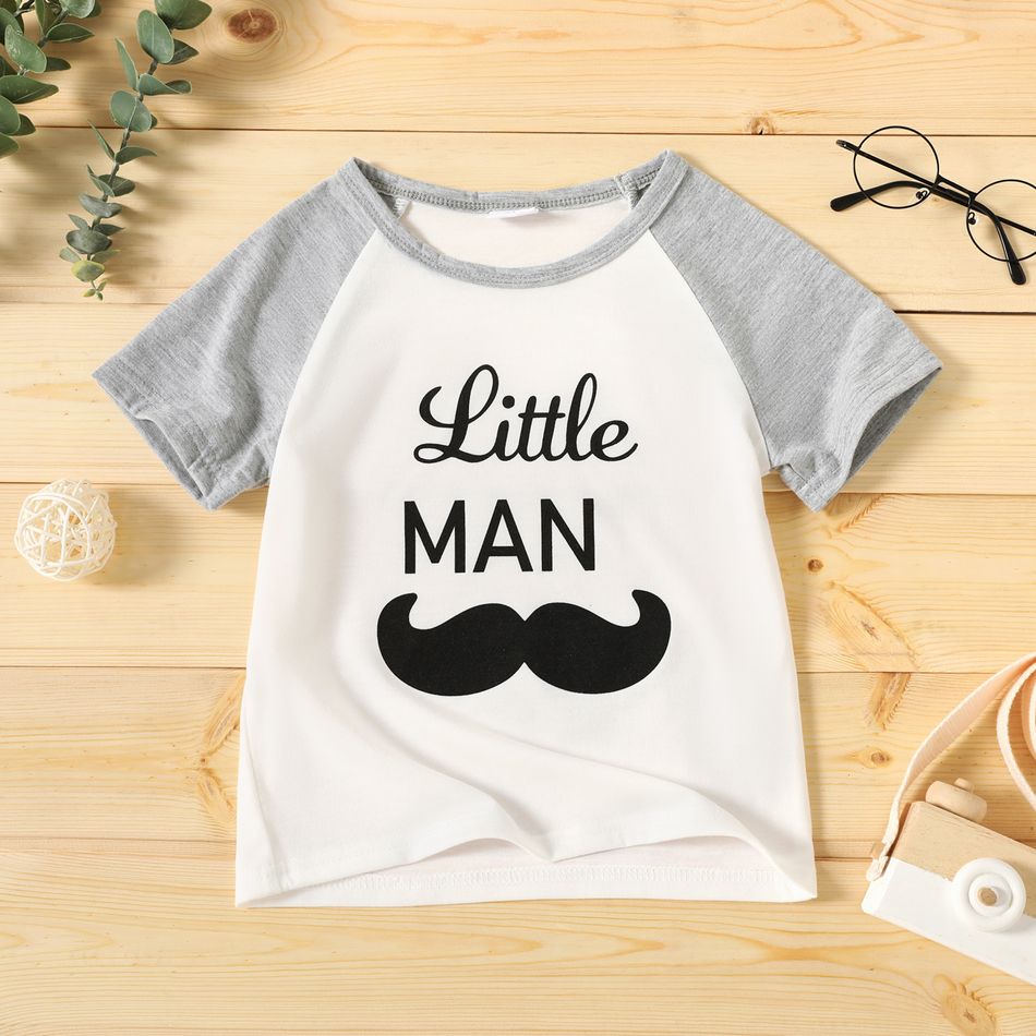 Toddler Boy Letter Mustache Print Raglan Sleeve Tee White