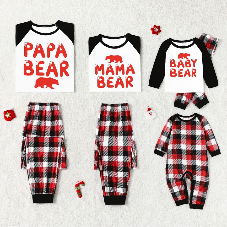 Christmas Letters and Polar Bear Print Family Matching Long-sleeve Pajamas Sets (Flame Resistant) Red/White