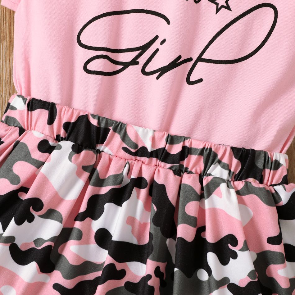 Toddler Girl Letter Camouflage Print Sleeveless Splice Dress Pink big image 4
