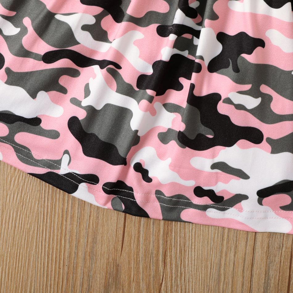 Toddler Girl Letter Camouflage Print Sleeveless Splice Dress Pink big image 5