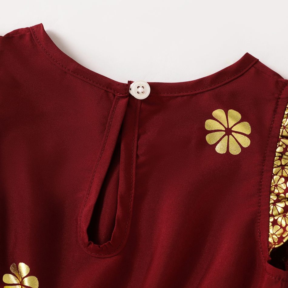 Ramadan Collection Cross V Neck Bronzing Print Flutter-sleeve Dress for Mom and Me WineRed big image 9