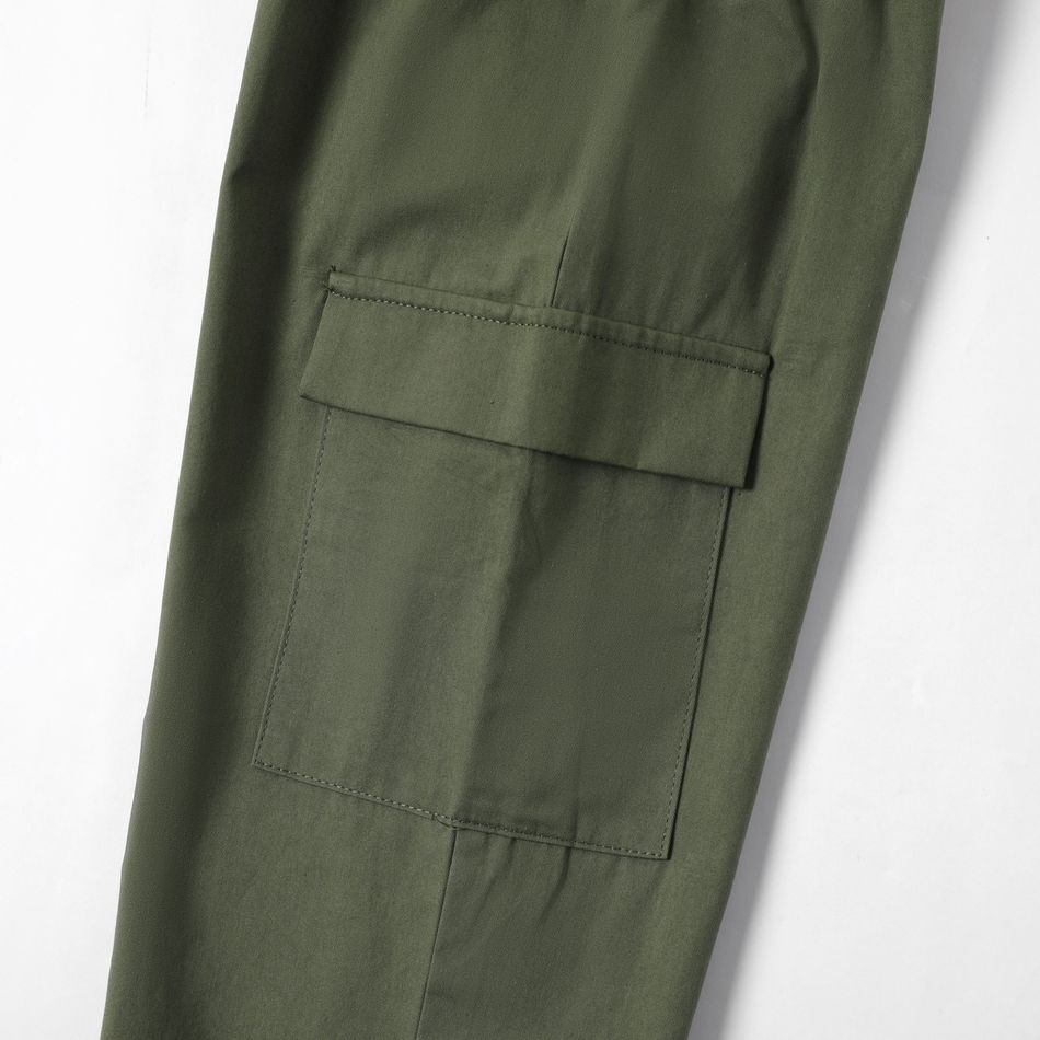 Kid Boy Letter UFO Print Pocket Design Elasticized Cargo Pants Army green