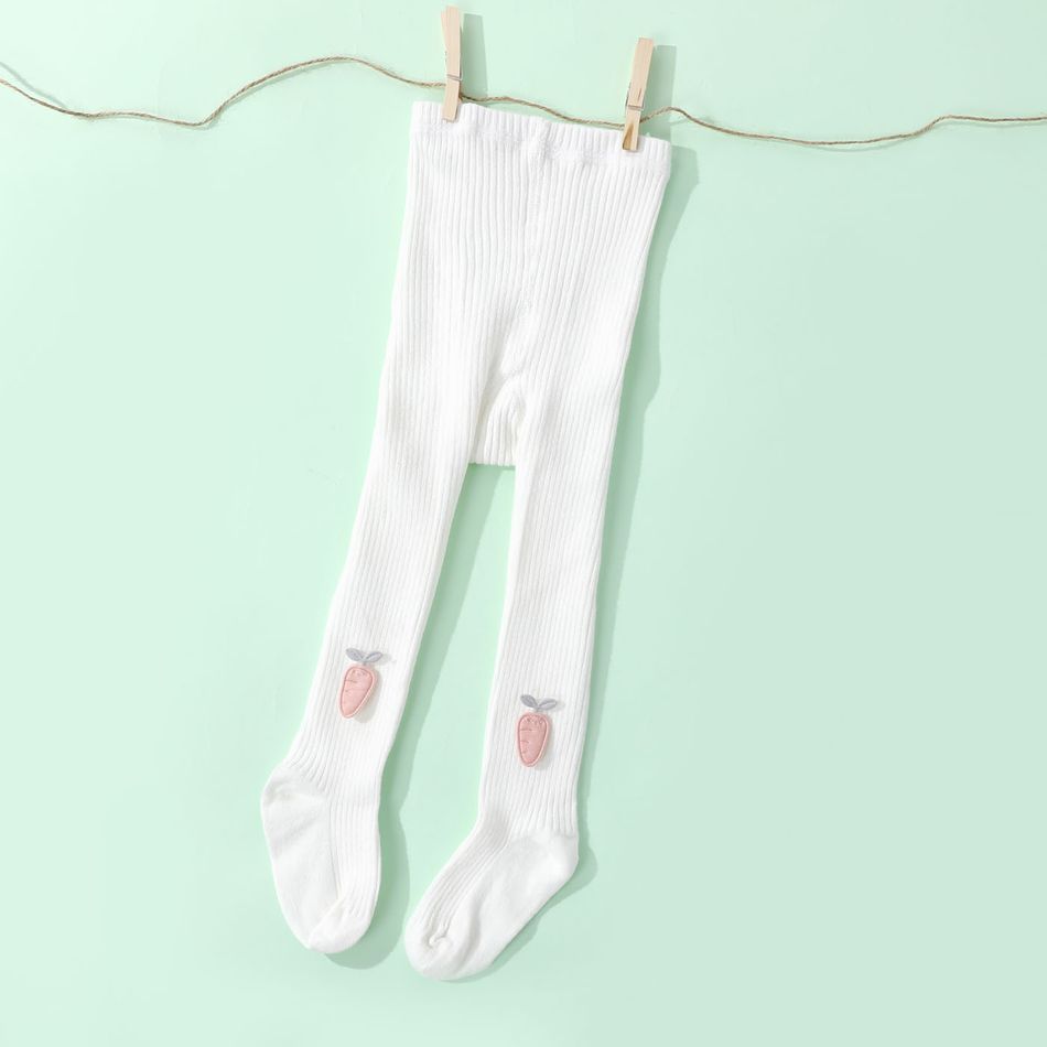 meia-calça canelada canelada com decoração de cenoura de cor pura para bebê / criança Branco big image 3
