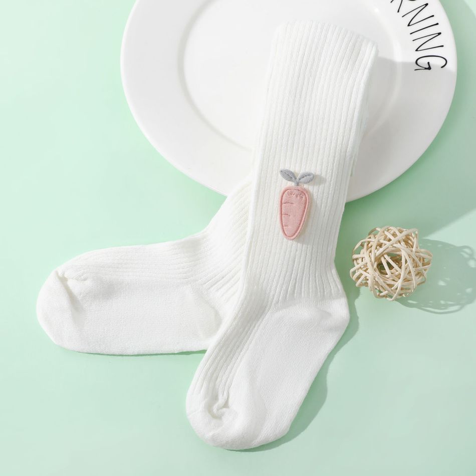 meia-calça canelada canelada com decoração de cenoura de cor pura para bebê / criança Branco big image 4