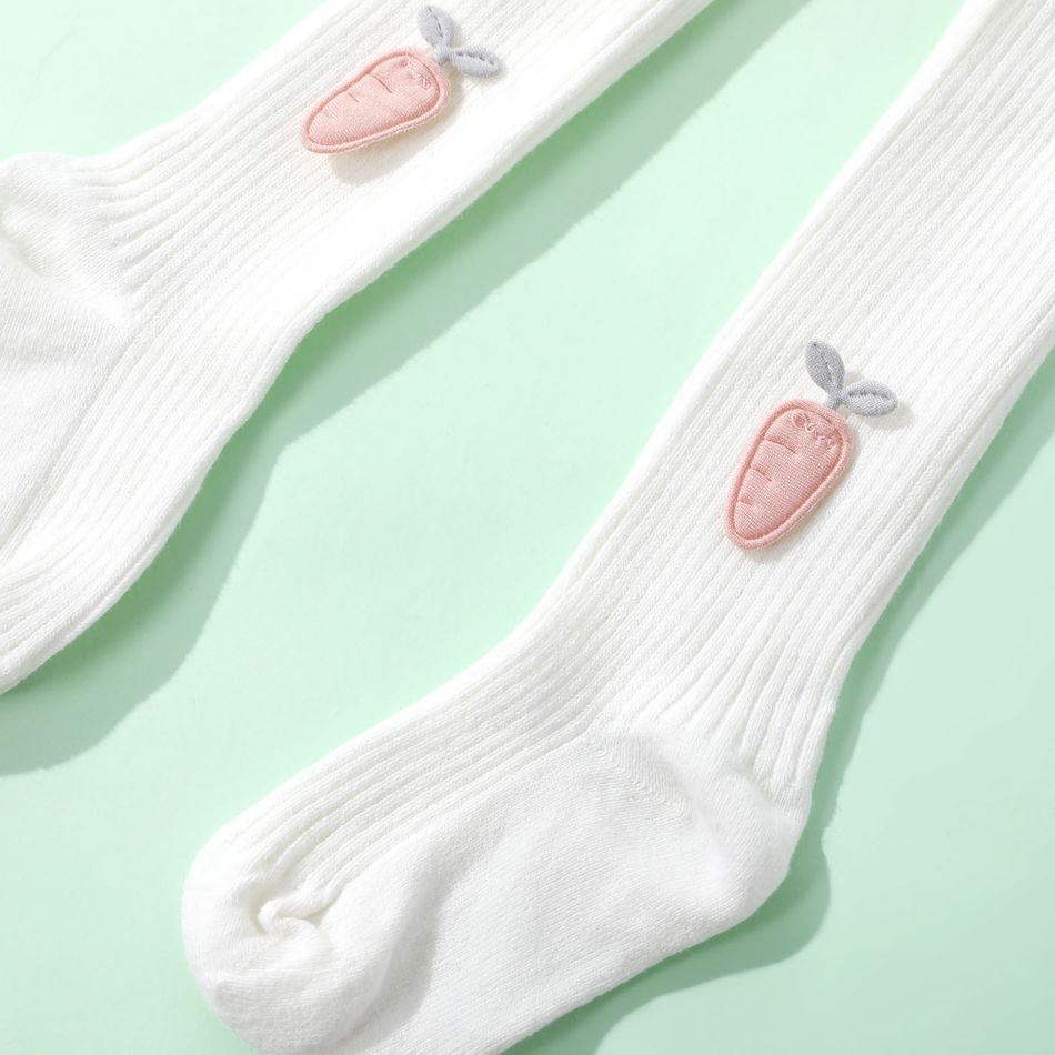 meia-calça canelada canelada com decoração de cenoura de cor pura para bebê / criança Branco big image 6