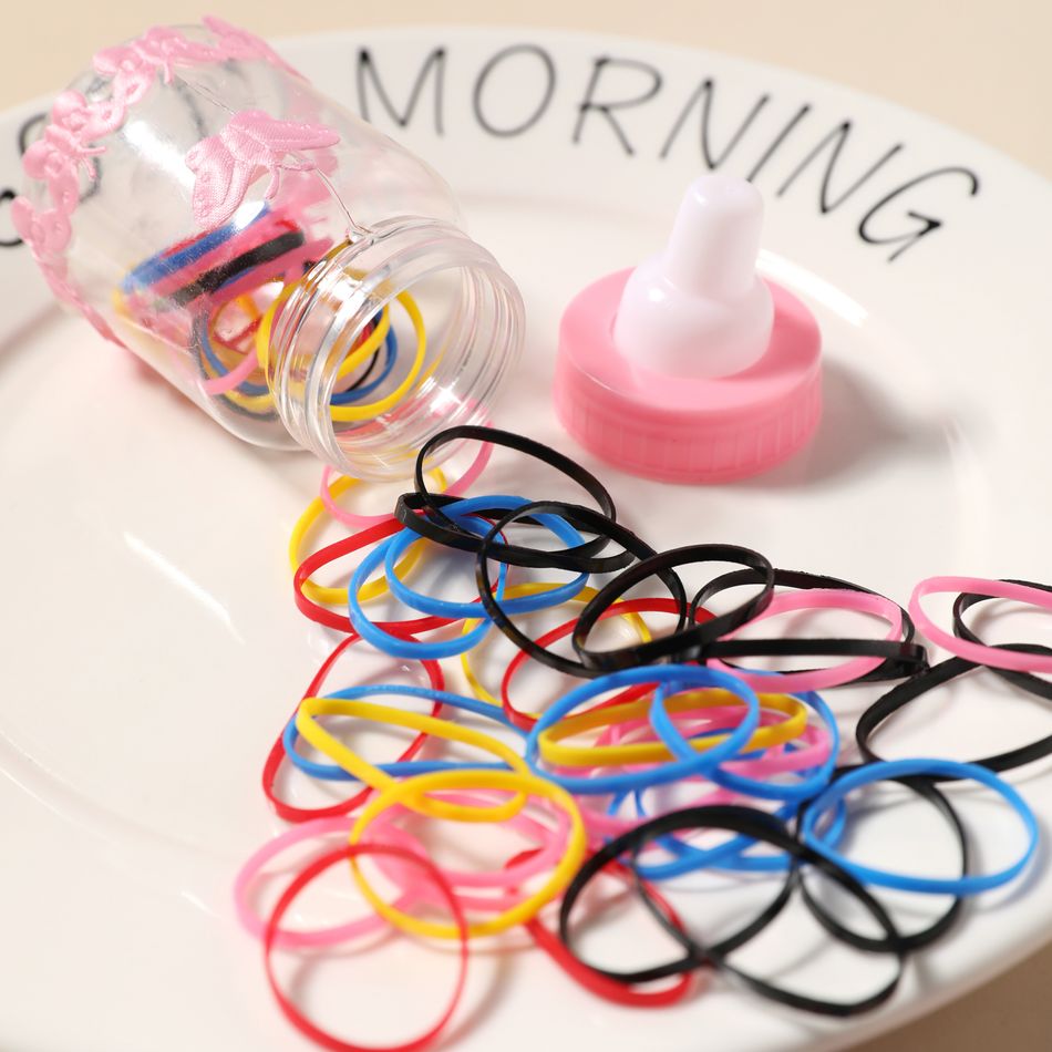 Bottled Multicolor Disposable Rubber Hair Ties for Girls with Milk Bottle Pink