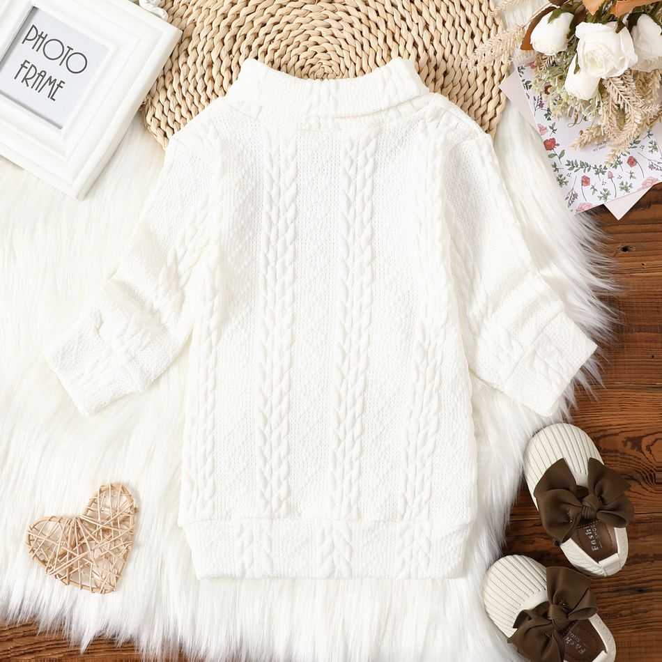 Baby Girl Solid Cable Knit Turtleneck Long-sleeve Dress White big image 3