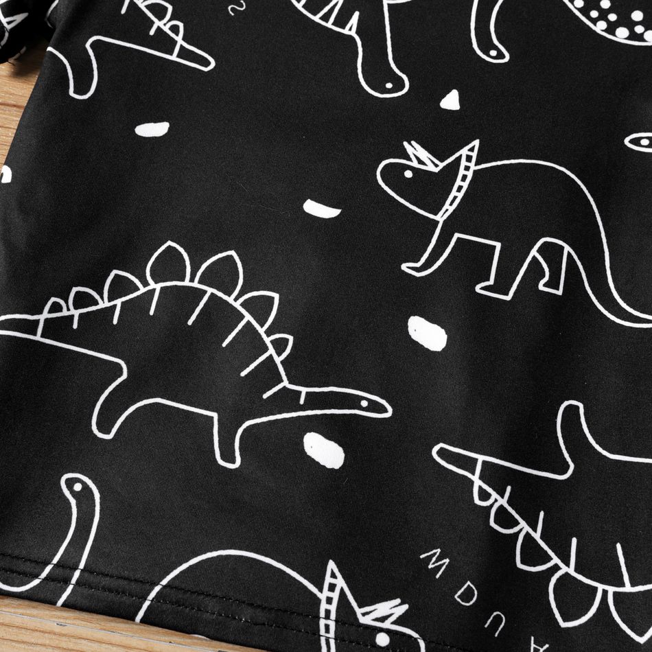 طفل رضيع حيوان ديناصور طباعة قصيرة الأكمام المحملة أسود big image 4