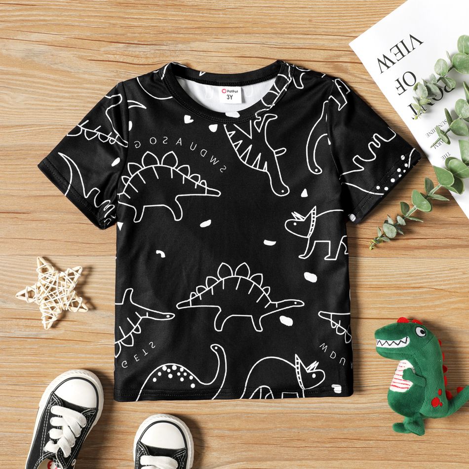 Toddler Boy Animal Dinosaur Print Short-sleeve Tee Black big image 1
