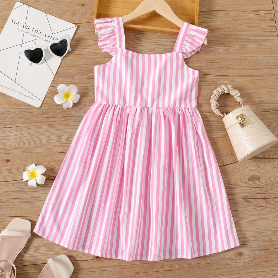 Kid Girl Stripe Flutter-sleeve Strap Dress Pink big image 1