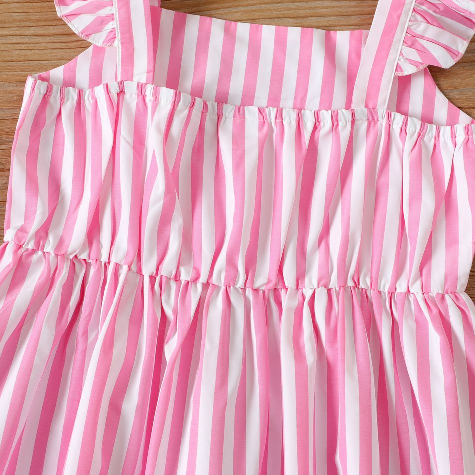 Kid Girl Stripe Flutter-sleeve Strap Dress Pink big image 5