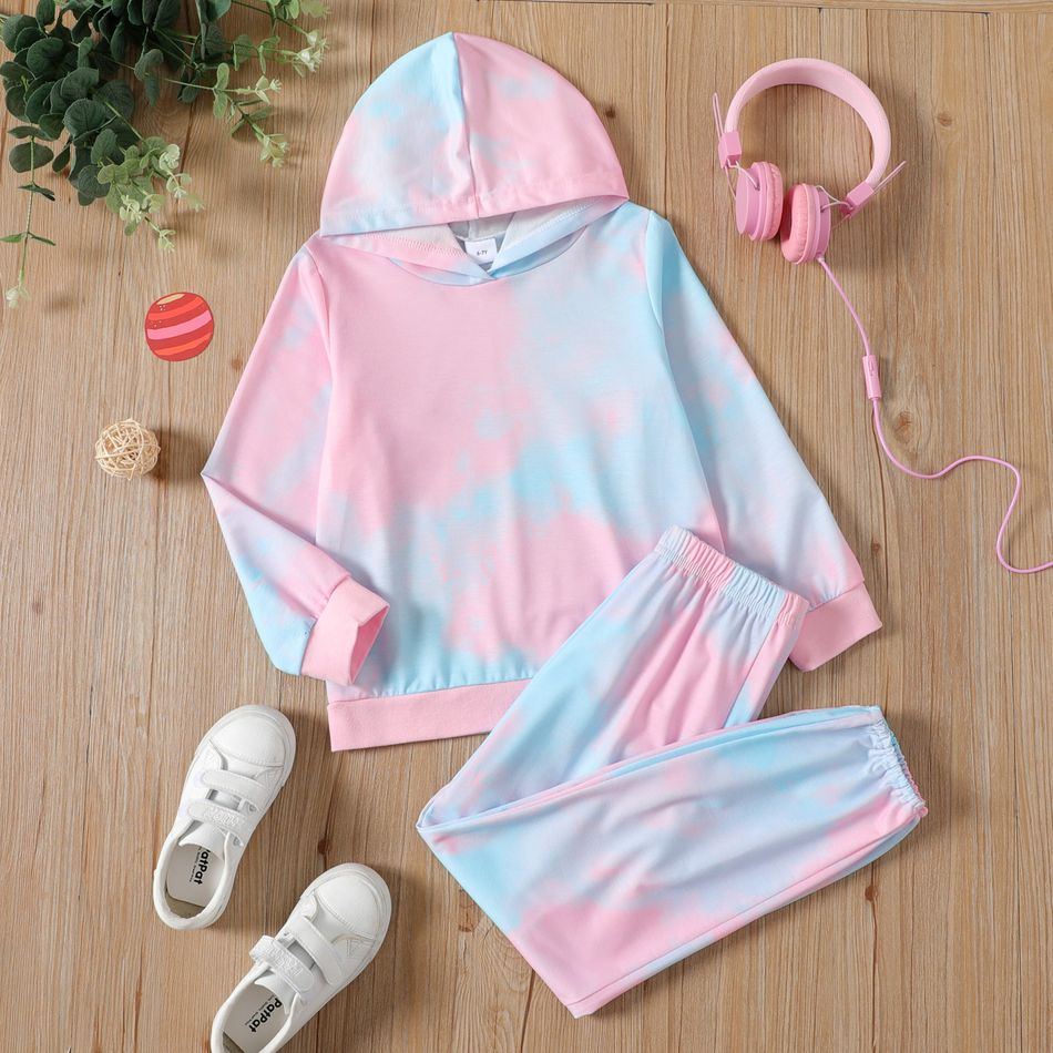 2-piece Kid Girl Tie Dye Hoodie Sweatshirt and Pants Casual Set Pink