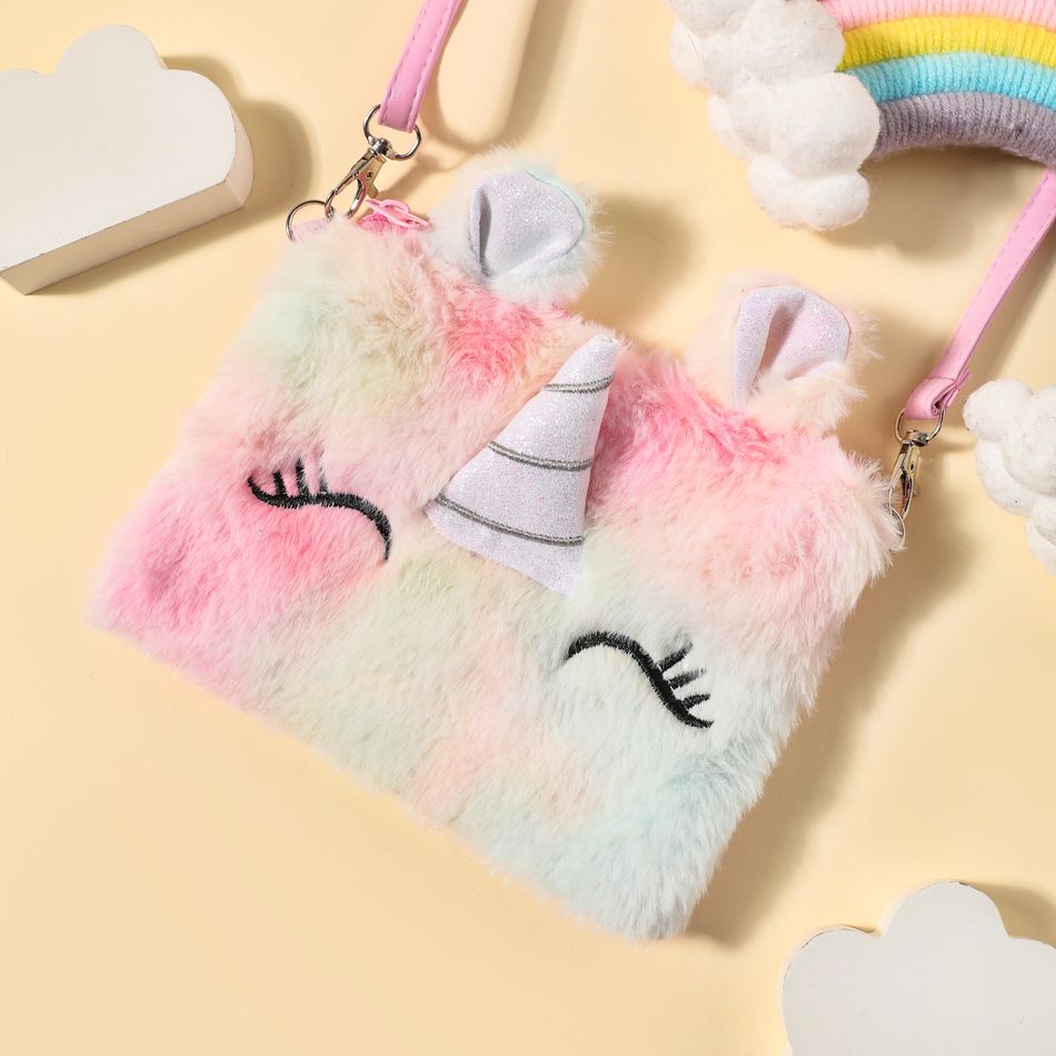 Kids Fluffy Fleece Unicorn Crossbody Shoulder Bag Coin Purse for Girls Pink